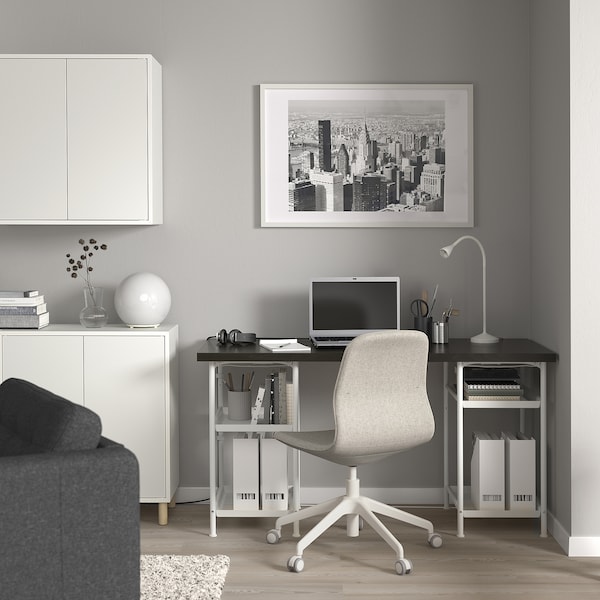 IKEA LAGKAPTEN / SPÄND desk, 55 1/8x23 5/8 in Black / Brown / White, Ikea Ireland | 3807JIXVK
