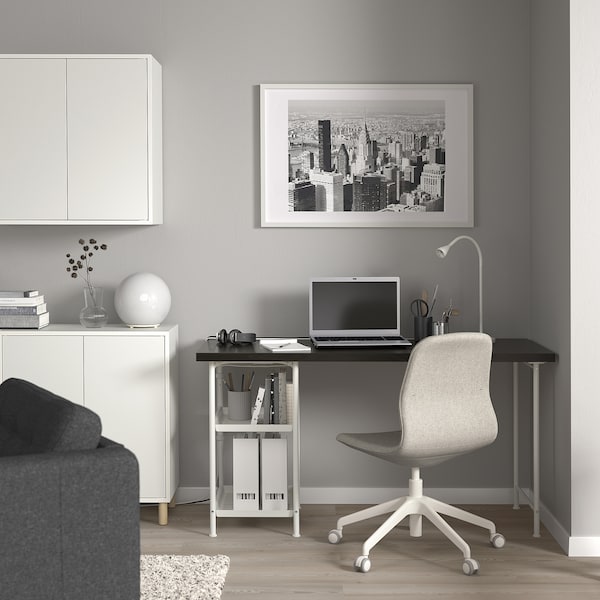 IKEA LAGKAPTEN / SPÄND desk, 55 1/8x23 5/8 in Black / Brown / White, Ikea Ireland | 8059ONHYJ