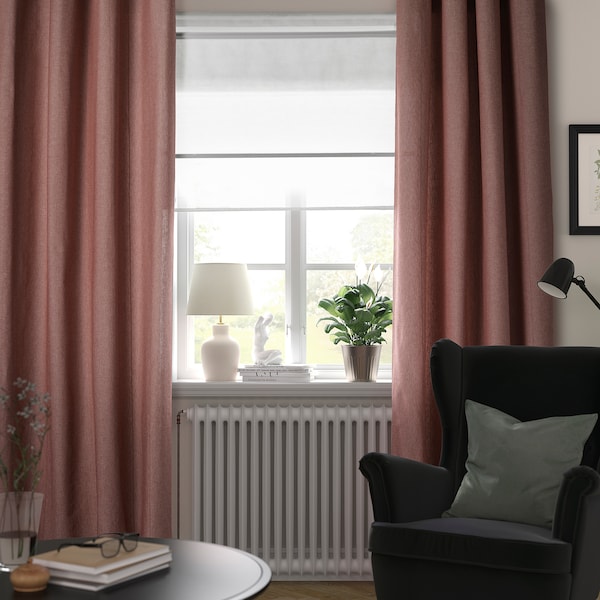 IKEA LENDA curtains with tie-backs, 1 pair, 55x98 in Brown / Red, Ikea Ireland | 6478PSUGB