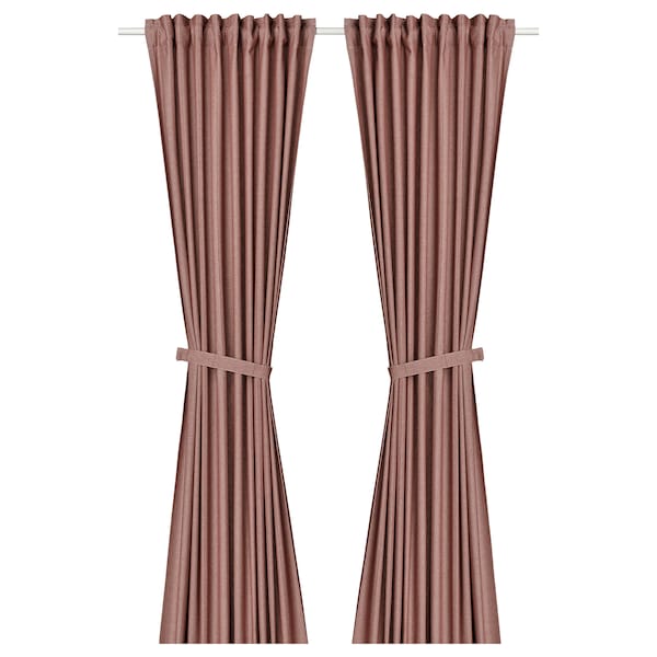 IKEA LENDA curtains with tie-backs, 1 pair, 55x98 in Brown / Red, Ikea Ireland | 6478PSUGB