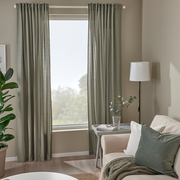 IKEA LENDA curtains with tie-backs, 1 pair, 55x98 in Light Gray / Green, Ikea Ireland | 1839OCJBM