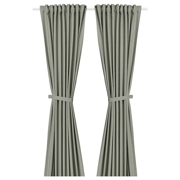 IKEA LENDA curtains with tie-backs, 1 pair, 55x98 in Light Gray / Green, Ikea Ireland | 1839OCJBM