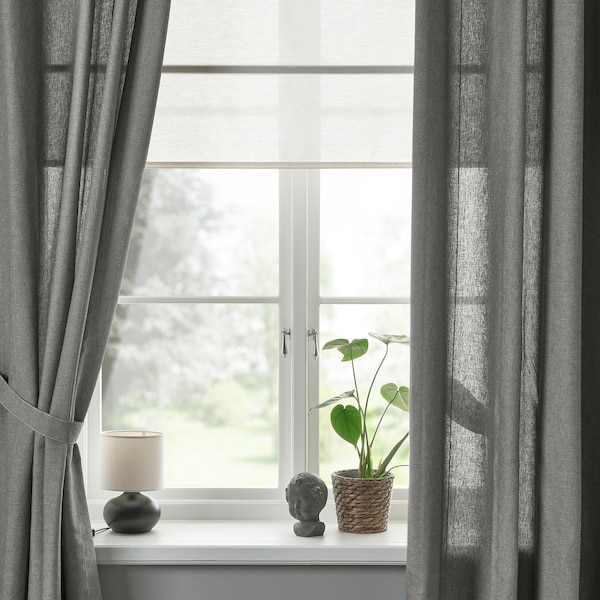 IKEA LENDA curtains with tie-backs, 1 pair, 55x98 in Dark Gray, Ikea Ireland | 6372NCIFE