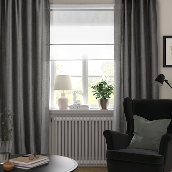 IKEA LENDA curtains with tie-backs, 1 pair, 55x98 in Dark Gray, Ikea Ireland | 6372NCIFE