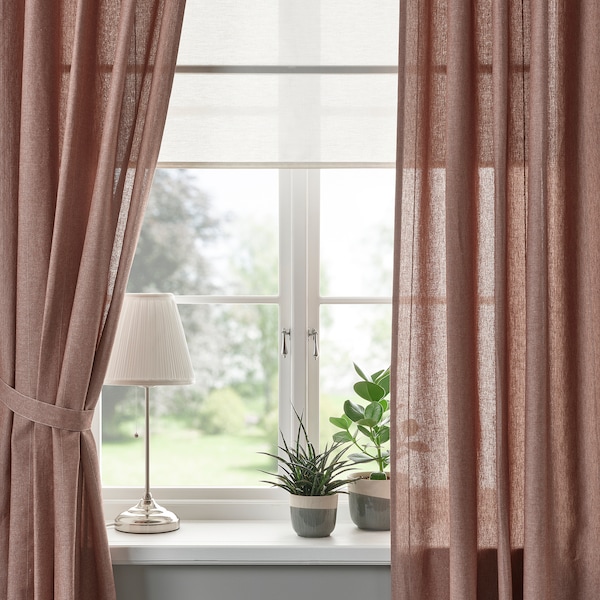 IKEA LENDA curtains with tie-backs, 1 pair, 55x84 in Brown / Red, Ikea Ireland | 7350XEKLB