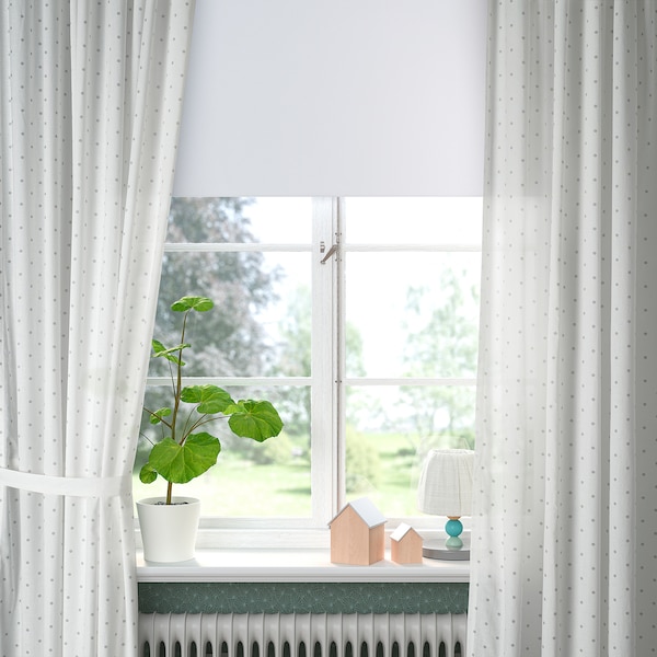 IKEA LEN Curtains with tie-backs, 1 pair, dotted, white, 47x98 in, Ikea Ireland | 2503PONHZ