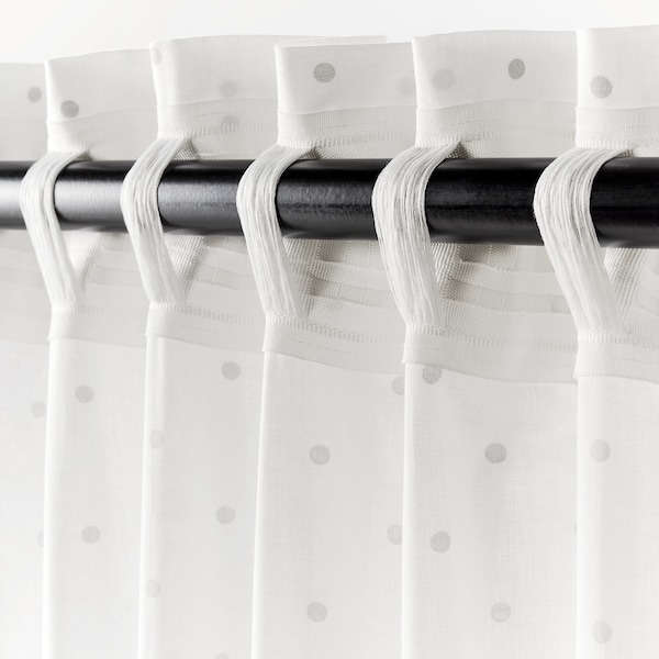 IKEA LEN Curtains with tie-backs, 1 pair, dotted, white, 47x98 in, Ikea Ireland | 2503PONHZ