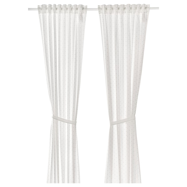 IKEA LEN Curtains with tie-backs, 1 pair, dotted, white, 47x98 in, Ikea Ireland | 2503PONHZ