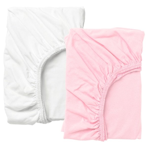 IKEA LEN crib fitted sheet, 28x52 in, 2 pack White / Pink, Ikea Ireland | 4270CPSMR