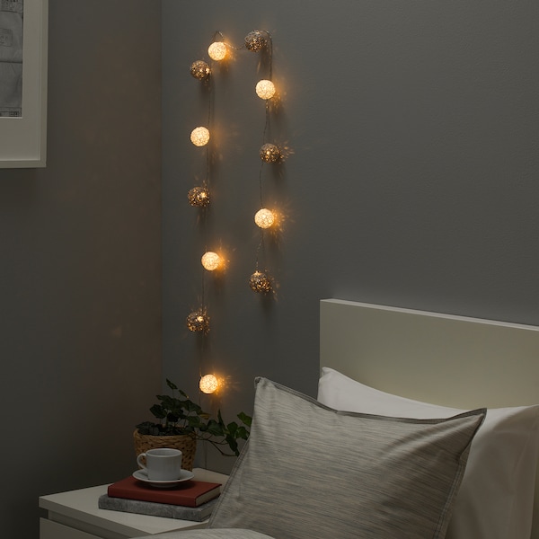 IKEA LIVSÅR LED string light with 12 lights, indoor, battery operated gray/white, Ikea Ireland | 0683HTBDL