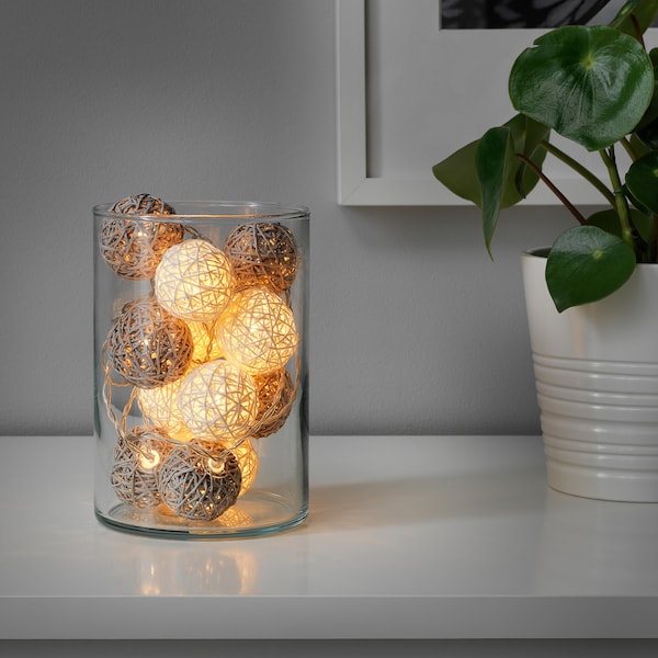 IKEA LIVSÅR LED string light with 12 lights, indoor, battery operated gray/white, Ikea Ireland | 0683HTBDL