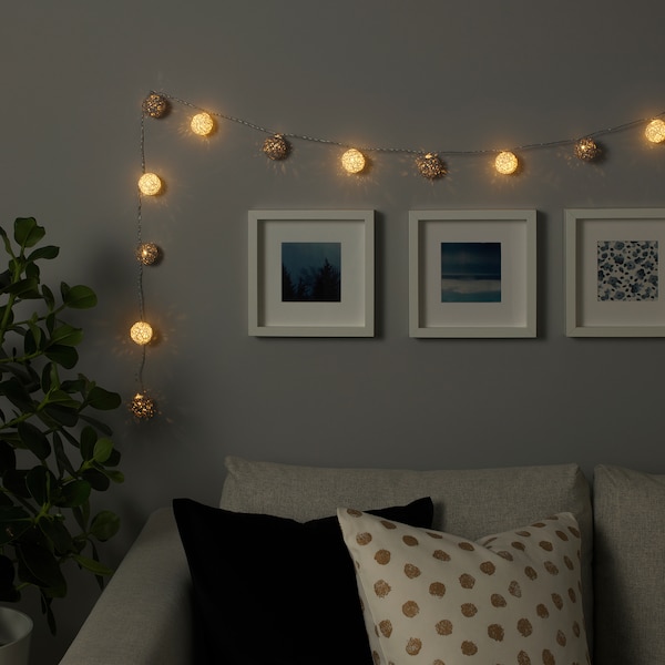IKEA LIVSÅR LED string light with 12 lights, indoor, battery operated gray/white, Ikea Ireland | 0683HTBDL