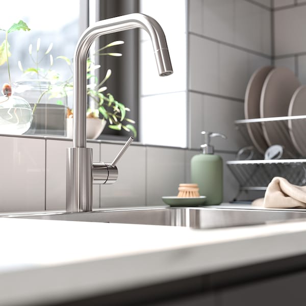 IKEA ÄLMAREN kitchen faucet with pull-out spout, stainless steel color, Ikea Ireland | 5812GDQTK