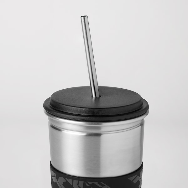 IKEA LÅNESPELARE insulated tumbler w lid and straw, black, Ikea Ireland | 8560PQOLF