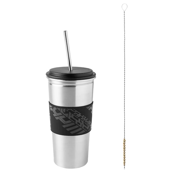 IKEA LÅNESPELARE insulated tumbler w lid and straw, black, Ikea Ireland | 8560PQOLF
