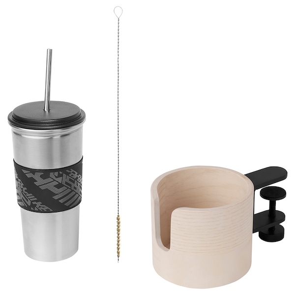 IKEA LÅNESPELARE mug and mug holder Black / Ash Veneer, Ikea Ireland | 9302LOKBG