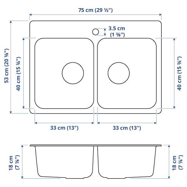 IKEA LÅNGUDDEN double bowl top mount sink, stainless steel, 29 1/2x20 5/8 in, Ikea Ireland | 3674RCNHP