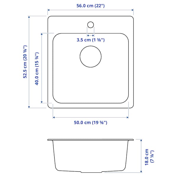 IKEA LÅNGUDDEN sink, stainless steel, 22x20 5/8 in, Ikea Ireland | 7051AJIYC