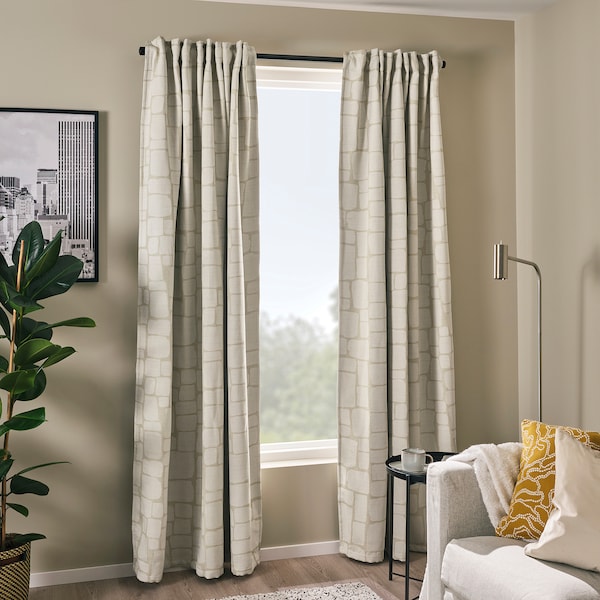 IKEA LÖNNSTÄVMAL black-out curtains, 1 pair, 57x84 in Beige, Ikea Ireland | 6079UICWM