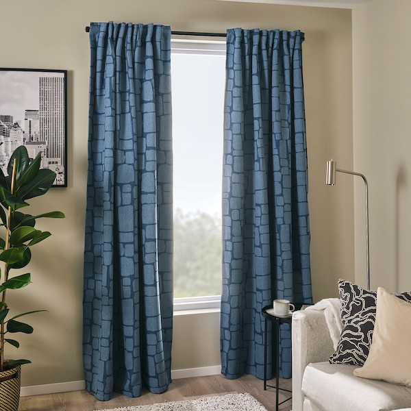IKEA LÖNNSTÄVMAL black-out curtains, 1 pair, 57x84 in Blue, Ikea Ireland | 9520TWBKA