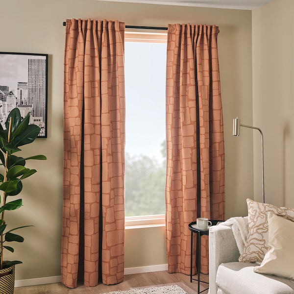 IKEA LÖNNSTÄVMAL black-out curtains, 1 pair, 57x84 in Light Red / Brown, Ikea Ireland | 1958JTYNW