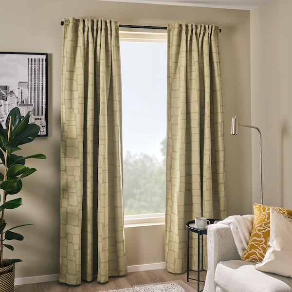 IKEA LÖNNSTÄVMAL black-out curtains, 1 pair, 57x84 in Light Olive / Green, Ikea Ireland | 5201ICKYX