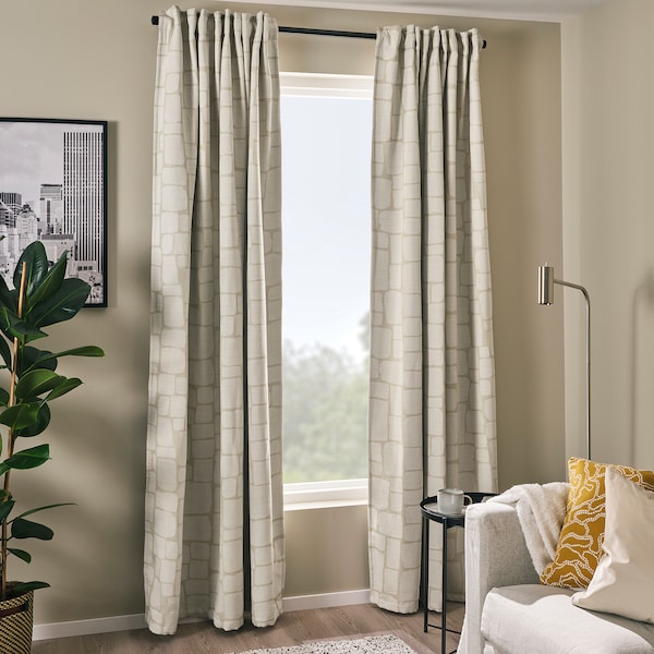 IKEA LÖNNSTÄVMAL black-out curtains, 1 pair, 57x98 in Beige, Ikea Ireland | 6378APWDU
