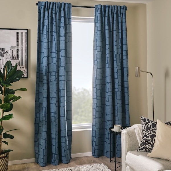 IKEA LÖNNSTÄVMAL black-out curtains, 1 pair, 57x98 in Blue, Ikea Ireland | 2390WAIGD