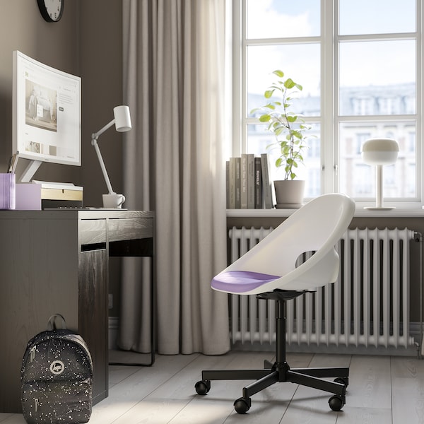 IKEA LOBERGET / MALSKÄR swivel chair + pad White Black / Lilac, Ikea Ireland | 1854JMPAK