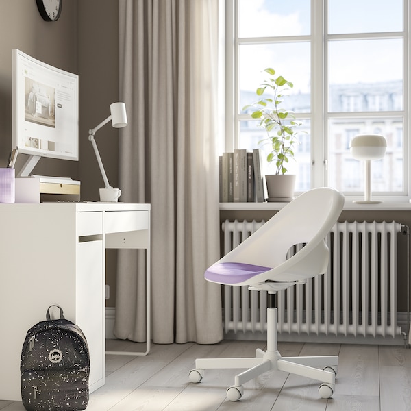 IKEA LOBERGET / MALSKÄR swivel chair + pad White / Lilac, Ikea Ireland | 5821TFQRZ