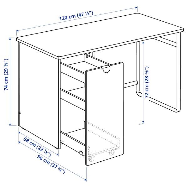 IKEA LÄRANDE desk with pull-out storage unit, white, 47 1/4x22 7/8 in, Ikea Ireland | 7208CMQLG