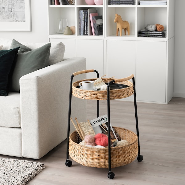 IKEA LUBBAN Serving cart with storage, rattan, anthracite, Ikea Ireland | 3860QUJLI