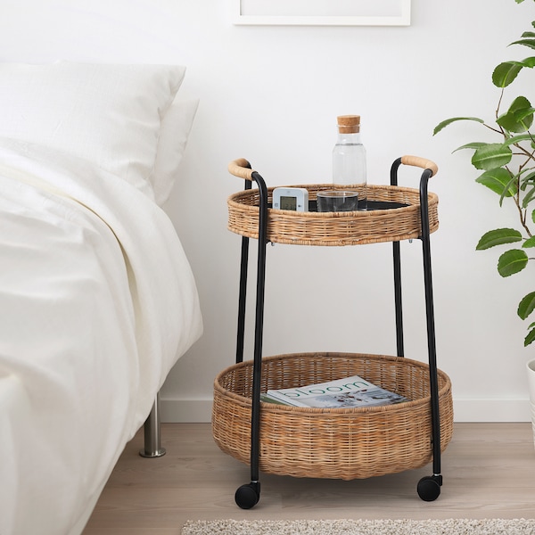 IKEA LUBBAN Serving cart with storage, rattan, anthracite, Ikea Ireland | 3860QUJLI