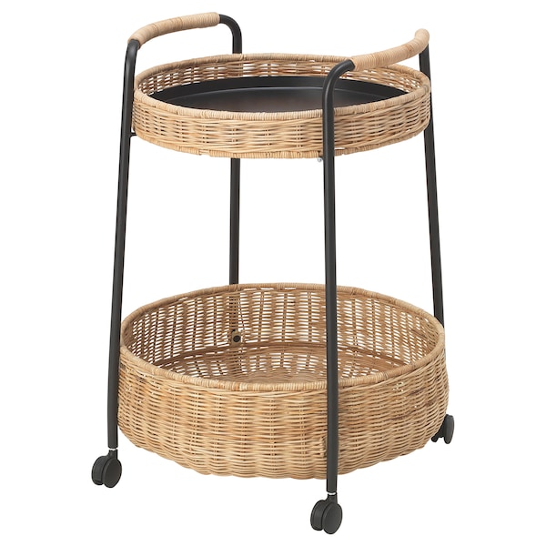 IKEA LUBBAN Serving cart with storage, rattan, anthracite, Ikea Ireland | 3860QUJLI