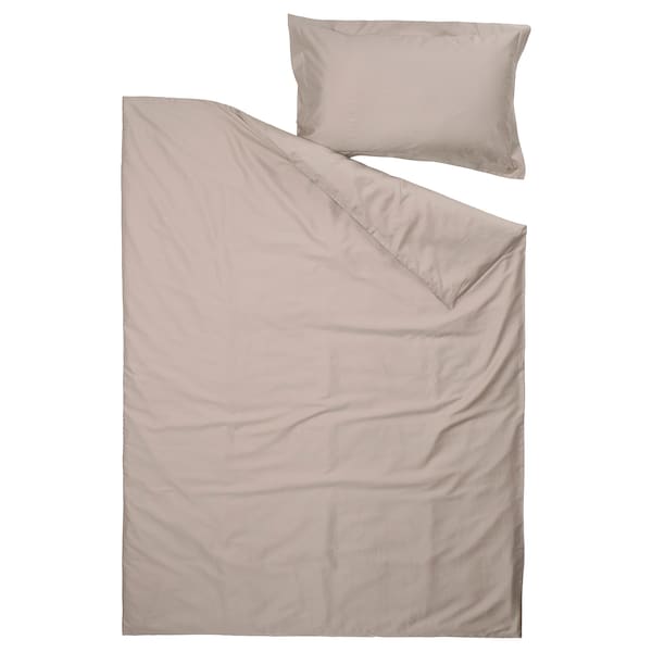 IKEA LUKTJASMIN duvet cover and pillowcase(s), Twin Gray / Beige, Ikea Ireland | 4089DLTMI