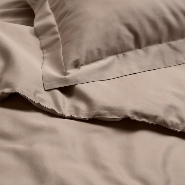 IKEA LUKTJASMIN duvet cover and pillowcase(s), Twin Gray / Beige, Ikea Ireland | 4089DLTMI