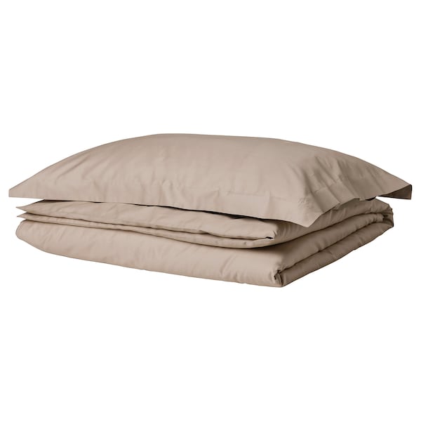 IKEA LUKTJASMIN duvet cover and pillowcase(s), Twin Gray / Beige, Ikea Ireland | 4089DLTMI