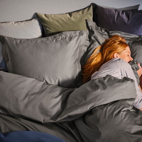 IKEA LUKTJASMIN duvet cover and pillowcase(s), King Dark Gray, Ikea Ireland | 8725HDAQB