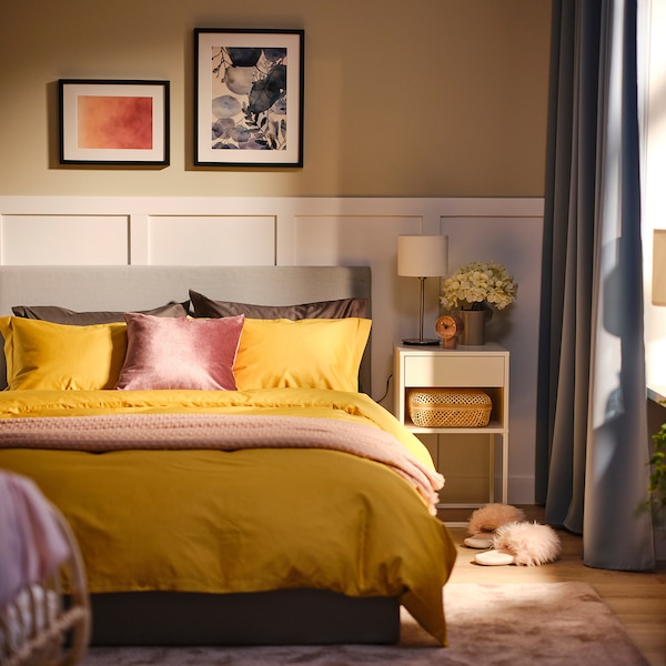 IKEA LUKTJASMIN duvet cover and pillowcase(s), King Yellow, Ikea Ireland | 9634VHJSX