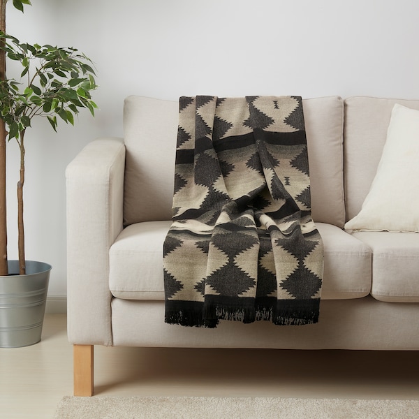 IKEA LUKTVÄDD throw, black/gray, 51x67 in, Ikea Ireland | 7450BAVLT