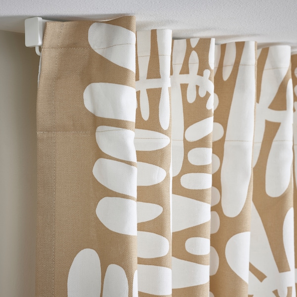 IKEA MAJSMOTT curtains, 1 pair, beige/white, 57x98 in, Ikea Ireland | 1086POHAM