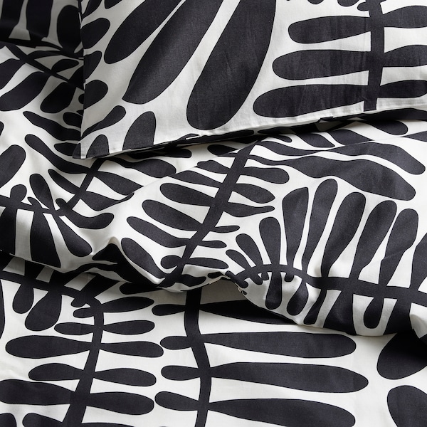 IKEA MAJSMOTT duvet cover and pillowcase(s), Twin Off White / Black, Ikea Ireland | 5394DSZQF