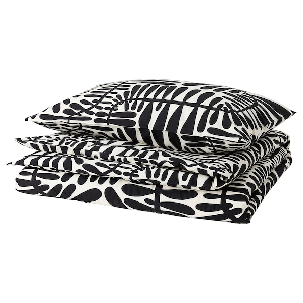 IKEA MAJSMOTT duvet cover and pillowcase(s), Twin Off White / Black, Ikea Ireland | 5394DSZQF