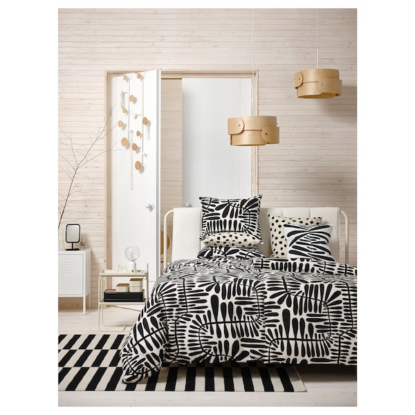 IKEA MAJSMOTT duvet cover and pillowcase(s), King Off White / Black, Ikea Ireland | 8627UCRJK