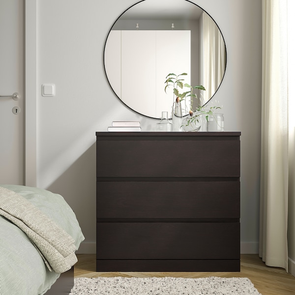 IKEA MALM 3-drawer chest, 31 1/2x30 3/4 in Black / Brown, Ikea Ireland | 9213PBFAO
