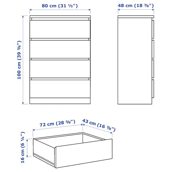 IKEA MALM 4-drawer chest, 31 1/2x39 3/8 in White Stained / Oak Veneer, Ikea Ireland | 6794CEDFH