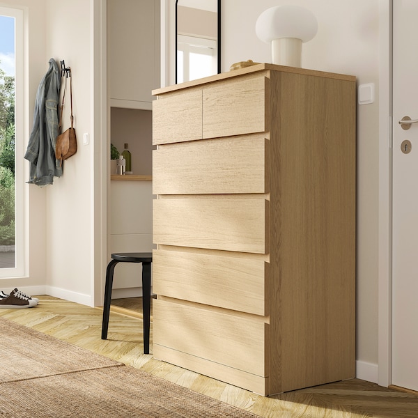 IKEA MALM 6-drawer chest, 31 1/2x48 3/8 in White Stained / Oak Veneer, Ikea Ireland | 3982XDRBQ