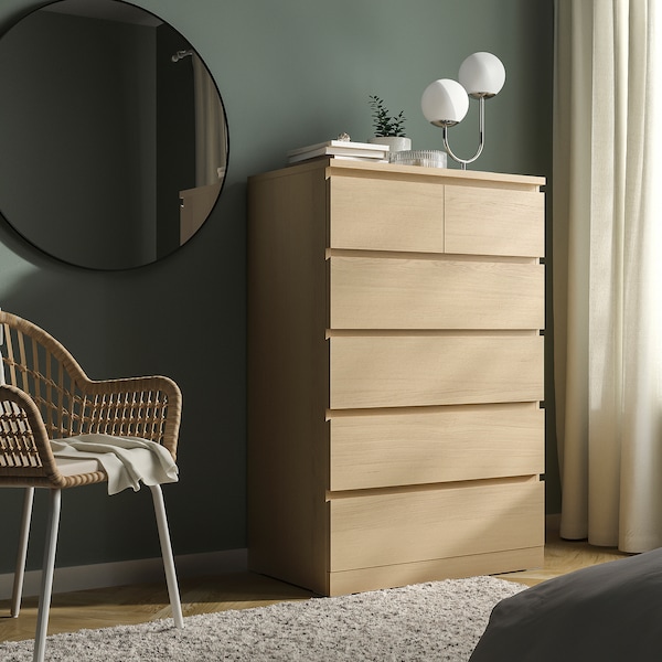 IKEA MALM 6-drawer chest, 31 1/2x48 3/8 in White Stained / Oak Veneer, Ikea Ireland | 3982XDRBQ
