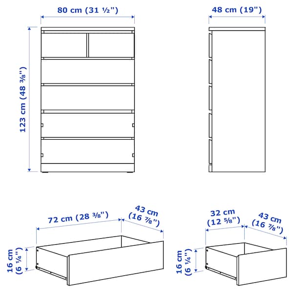 IKEA MALM 6-drawer chest, 31 1/2x48 3/8 in White Stained / Oak Veneer, Ikea Ireland | 3982XDRBQ