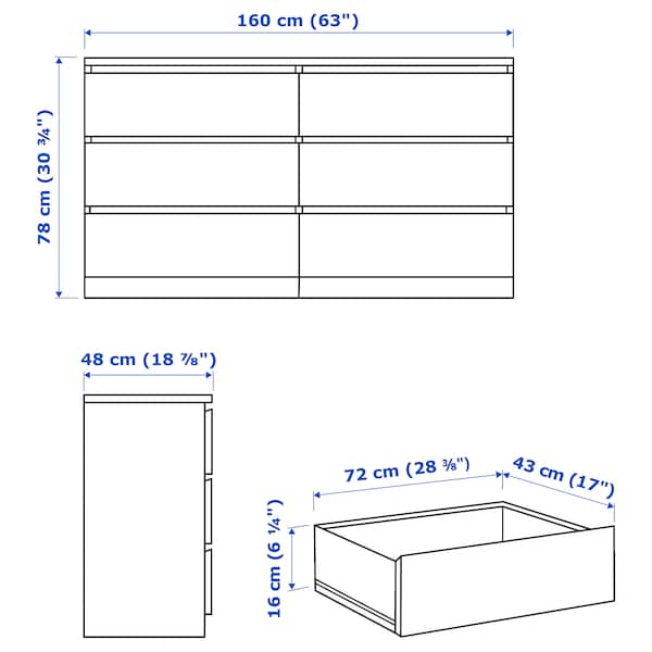 IKEA MALM 6-drawer dresser, 63x30 3/4 in White, Ikea Ireland | 8247ZRNGK
